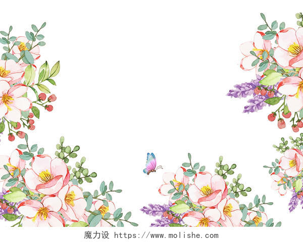 彩色古风小清新水彩中国风水墨复古花卉花元素PNG素材